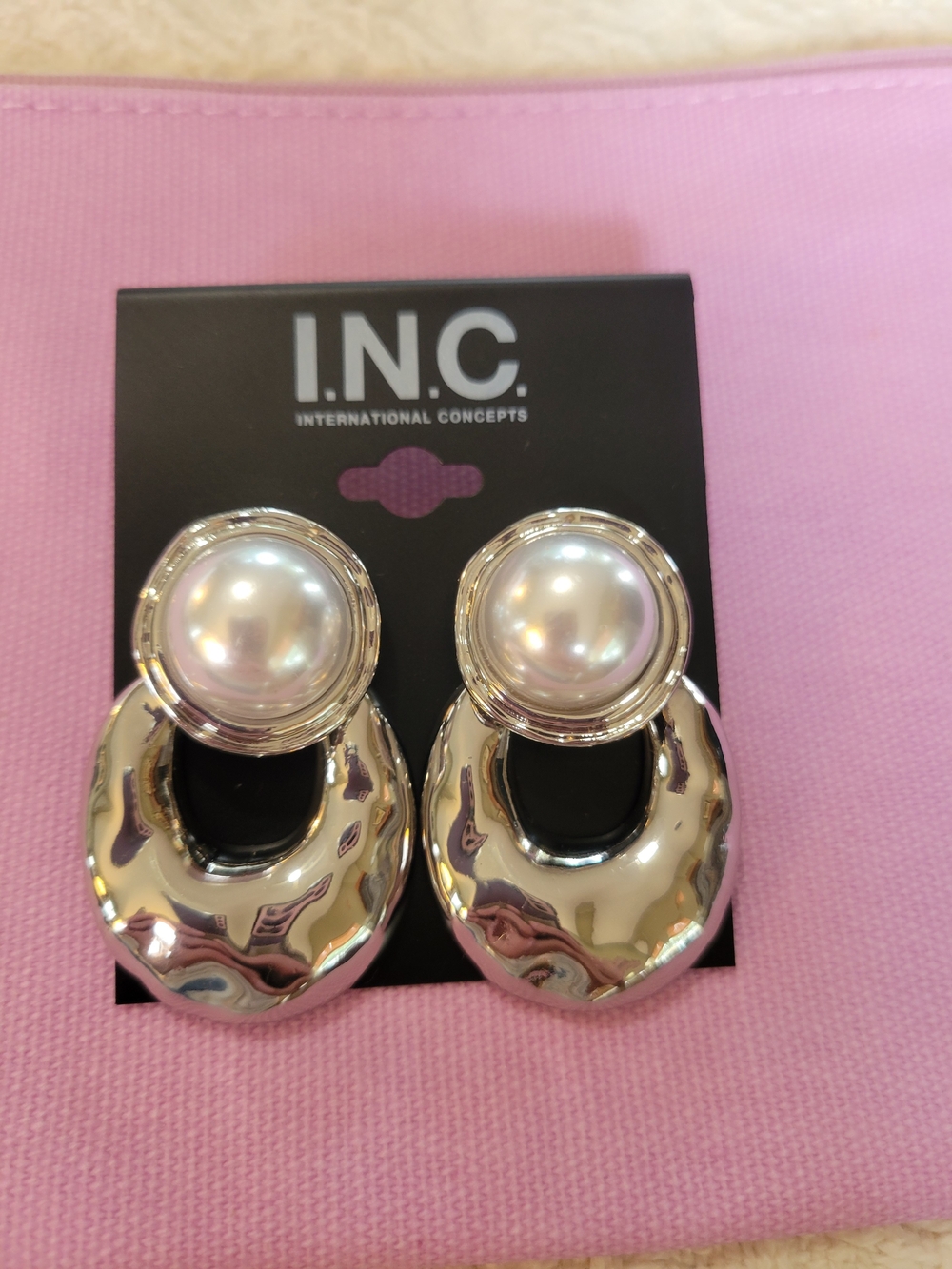 INC International Concepts Silver Pearl Drop Earrings